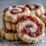 Close-up of a Raspberry Swirl Shortbread Cookie on a white plate, revealing a tender center and bright raspberry filling.