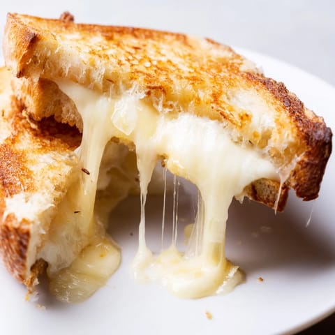 Freshly prepared Triple Cheese Sourdough Grilled Cheese on a rustic wooden board, served beside a steaming bowl of rich tomato soup.