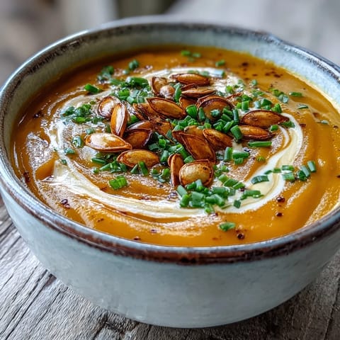 Creamy Pumpkin Soup with a drizzle of heavy cream and fresh parsley garnish served in a rustic bowl.
