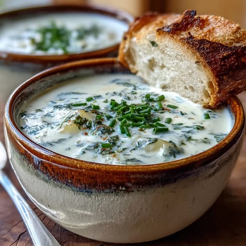 Golden roasted garlic cloves and Yukon Gold potatoes blend into this velvety herb soup, garnished with parsley and thyme.