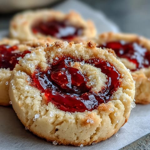 Golden-baked Raspberry Swirl Shortbread Cookies cooling on a wire rack, showing jammy centers and crisp edges.