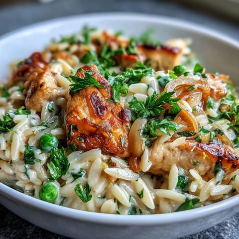 Creamy One-Pot Lemon Orzo with Chicken and Peas, a bright and comforting spring dinner in a single skillet.