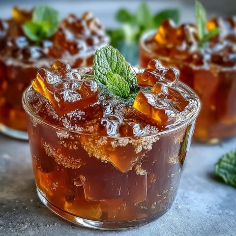 Translucent Gummy Bear Lemonade Jelly Cups with colorful bears suspended, perfect for a party.