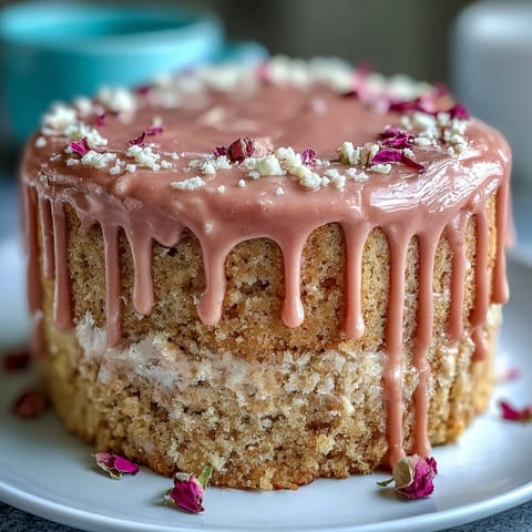 Elegant Bridal Shower Rosé Velvet Cake with shimmering gold drip.