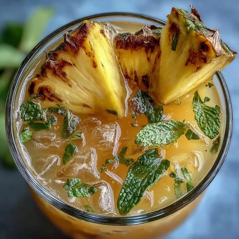 Refreshing Pineapple Coconut Agua Fresca served over ice with lime.