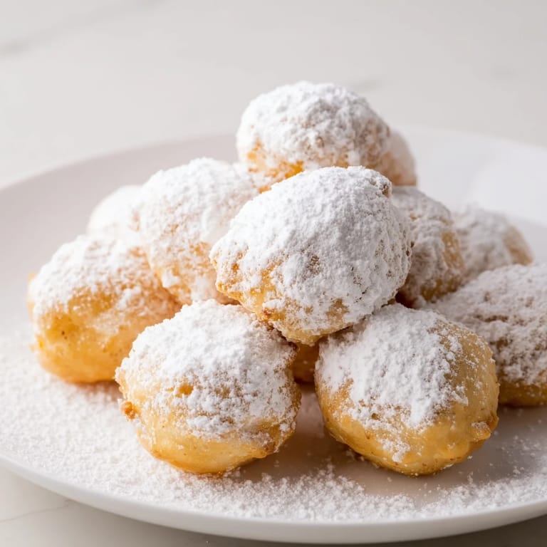 Freshly fried zeppole, a classic Italian-American dessert, are piled high, ready to share.