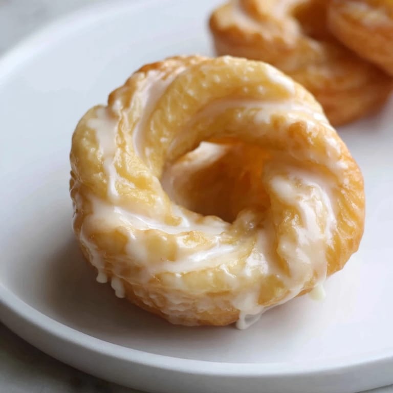 A close-up of beautifully twisted crullers, a classic French donut recipe, tempting with glaze.