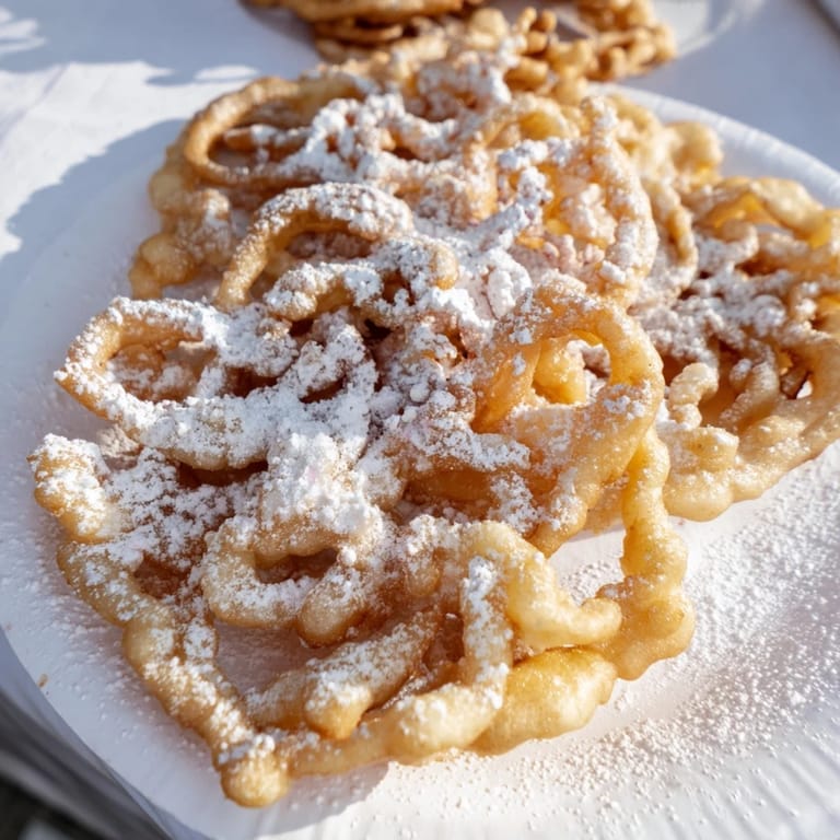 Homemade funnel cakes, fried to a perfect golden brown, offer a satisfyingly sweet treat.