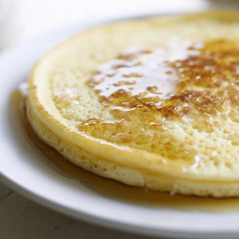 A close-up view of light and airy cottage cheese pancakes, offering a satisfyingly tender texture, perfect for breakfast.