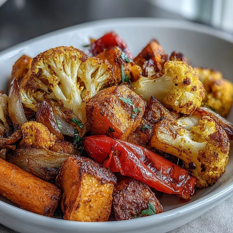 Roasted anti-inflammatory turmeric vegetables served warm over quinoa for a healthy, colorful side dish.  