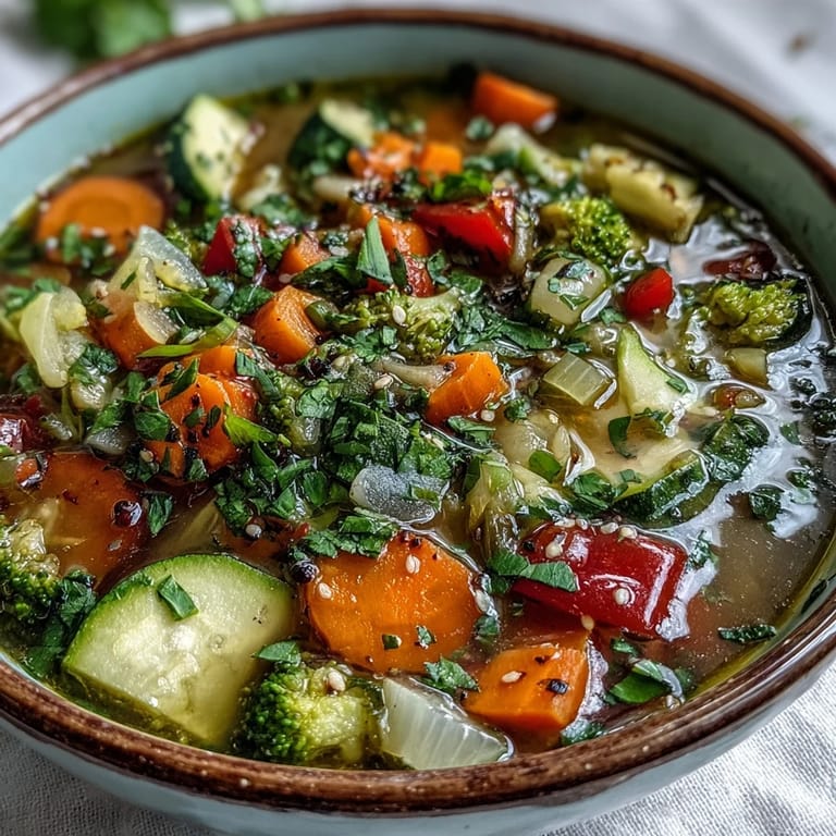 Healthy Ginger Vegetable Soup served hot, with colorful vegetables and a drizzle of sesame oil for flavor.