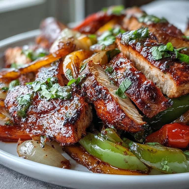 Homemade Easy Chicken Fajitas with seasoned chicken, vibrant peppers, and onions piled high inside a toasted tortilla wrap.