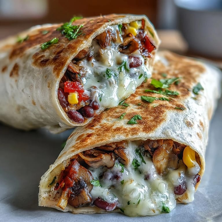 Warm Veggie Burritos served with sliced avocado, sour cream, and salsa for a Mexican-inspired meal.