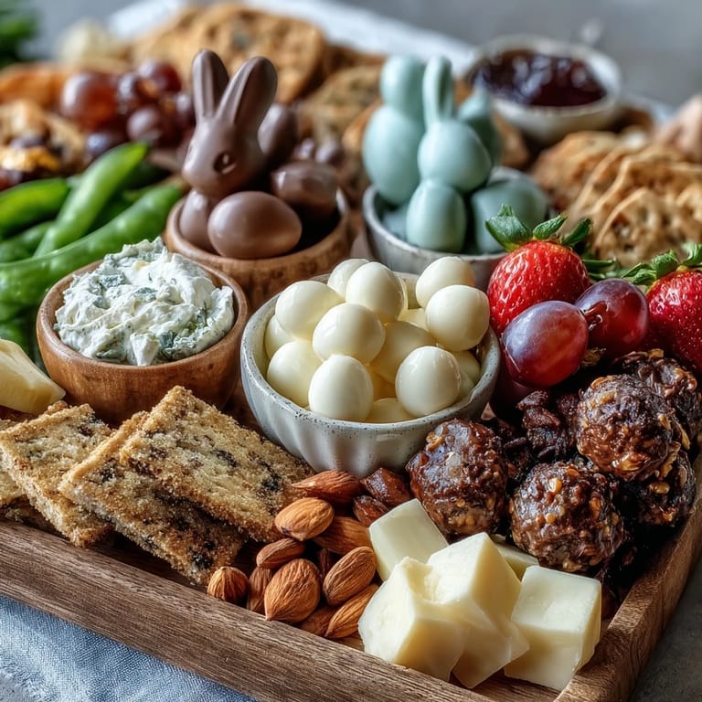 Mini Easter basket treat board showcasing colorful cheeses, cured meats, and fresh fruits arranged in charming, edible basket designs for spring celebrations.