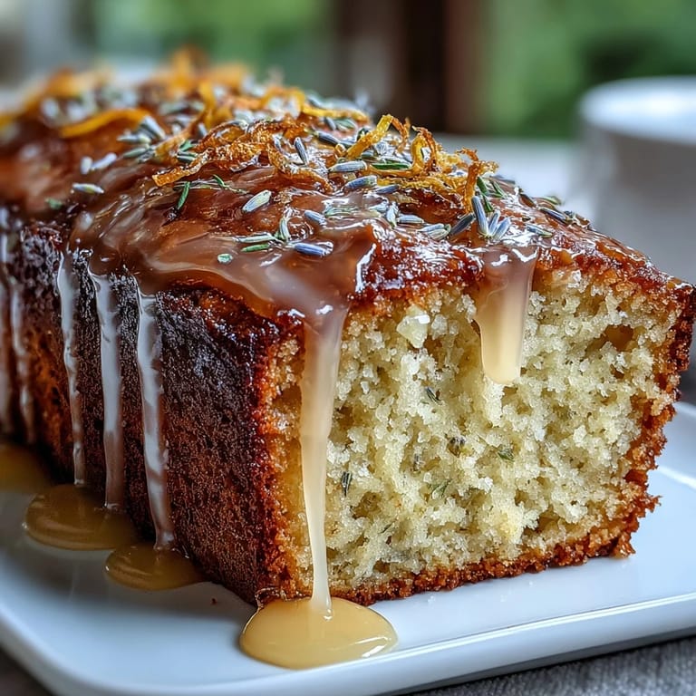 A slice of Lemon Lavender Loaf Cake, perfect with afternoon tea.