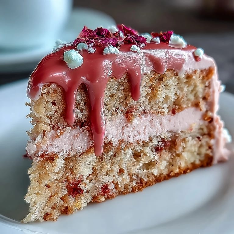 Moist Rosé Velvet Cake adorned with a decadent, dripping gold chocolate ganache.