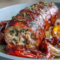 Sheet Pan Sausage and Peppers: colorful roasted sausages and bell peppers with onions, seasoned with herbs for a hearty dinner.