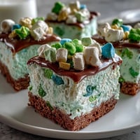Festive St. Patrick's Day treats board with colorful Lucky Charms bark centerpiece surrounded by sweet and salty snacks.